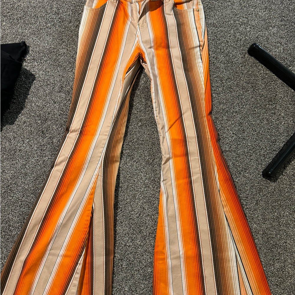 Vintage Striped Flare Pants - Orange and Tan